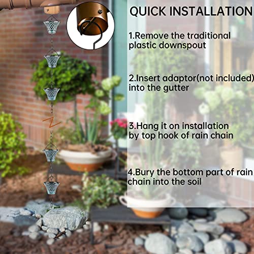 Tfro & Cile Rain Chain Gutter Downspout Catcher Outside Water Diverter Decorative Garden Rain Cups Chime Home Decor - 8 1/2 Feet Long - Image 4