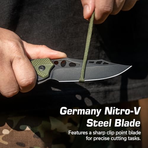 Image of CIVIVI Pocket Knife for Men, Biophase Flipper Tactical Folding Knife, 3.48 inch Nitro-V Blade Aluminum with G-10 Handle, Lightweight Skeletonized EDC Knife for Camping Hunting, C23083C-2 (OD Green)