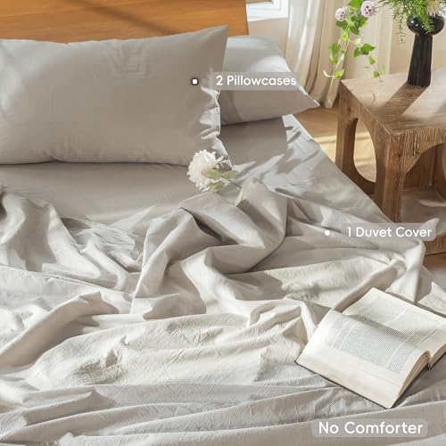 Image of MooMee Duvet Cover Set 100% Washed Cotton Linen Like Oversized King | Relaxed Linen-like Texture. Soft, Breathable & Long-lasting Comfort. Lightweight. Hidden Zipper with 8 Interior Corner Ties