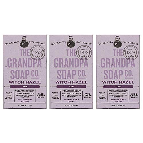 Witch Hazel Bar Soap by The Grandpa Soap Company | Vegan, Clean Face & Body Soap | Organic Witch Hazel + Lavender | Paraben Free Bar Soap | Unisex| 4.25 Oz. Each - 3 Pack