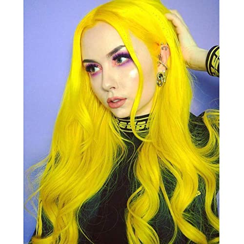 Perruque jaune fluo ondulée idéale pour costume de Halloween