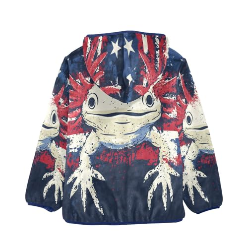 American Flag Axolotl Design Toddler Fleece Jacket Girl Boys Hooded Fleece Jacket Coat Warm Outwear Zip-up 3-10T2