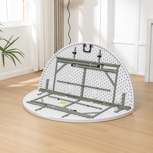 Image of BTEXPERT 60 Inch Round Plastic Folding Table, Commercial Grade, Seats 8-10, Indoor Outdoor Banquet Wedding Party Event Dining White