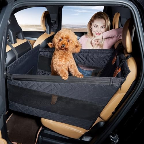 大型犬用カーシート、防水・折りたたみ可能 ペットカーシート、最大100lb対応 後部座席用ドッグベッド、通気性メッシュウィンドウ付き、600Dカバー 車/SUV/トラック用 black 56*56*40 cm (22*22*15.7 in)