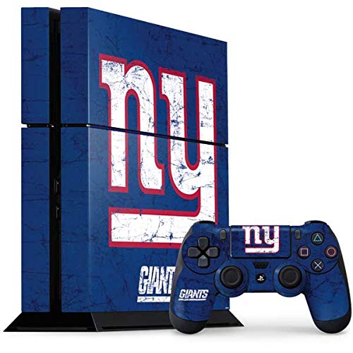 Skinit Decal Gaming Skin Compatible with PS4 Console and Controller Bundle - Officially Licensed NFL New York Giants Distressed Design