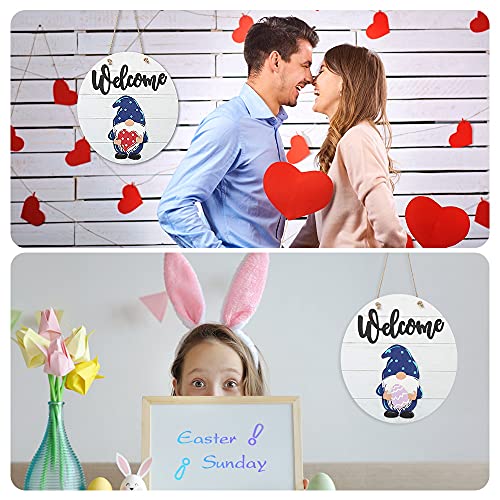 Interchangeable Welcome Sign For Front Door Porch Decor, Wooden Halloween Gnome Door Hanger Wreath With 19 Pieces Seasonal Holiday Icons, Rustic Farmhouse Home Sign Diy Wall Hanging Decor #TOP3