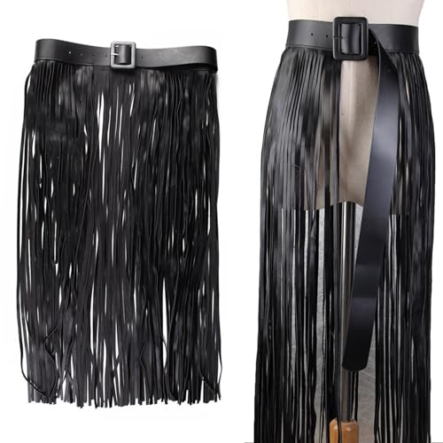 Yuppie Fringe Waistband for Women Elegant Hip Scarf Belt Black Long Fringe Girdle Belt Stylish Accessory2