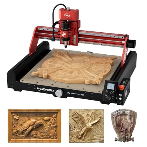 ATOMSTACK C4 Pro CNC Fräsmaschine, 4-Achsen Unterstützung, 200W Spindel CNC Fräs- & Graviermaschine, 420×420mm Arbeitsbereich, Offline-Steuerung, für Holz, Kunststoff, Aluminium, Messing