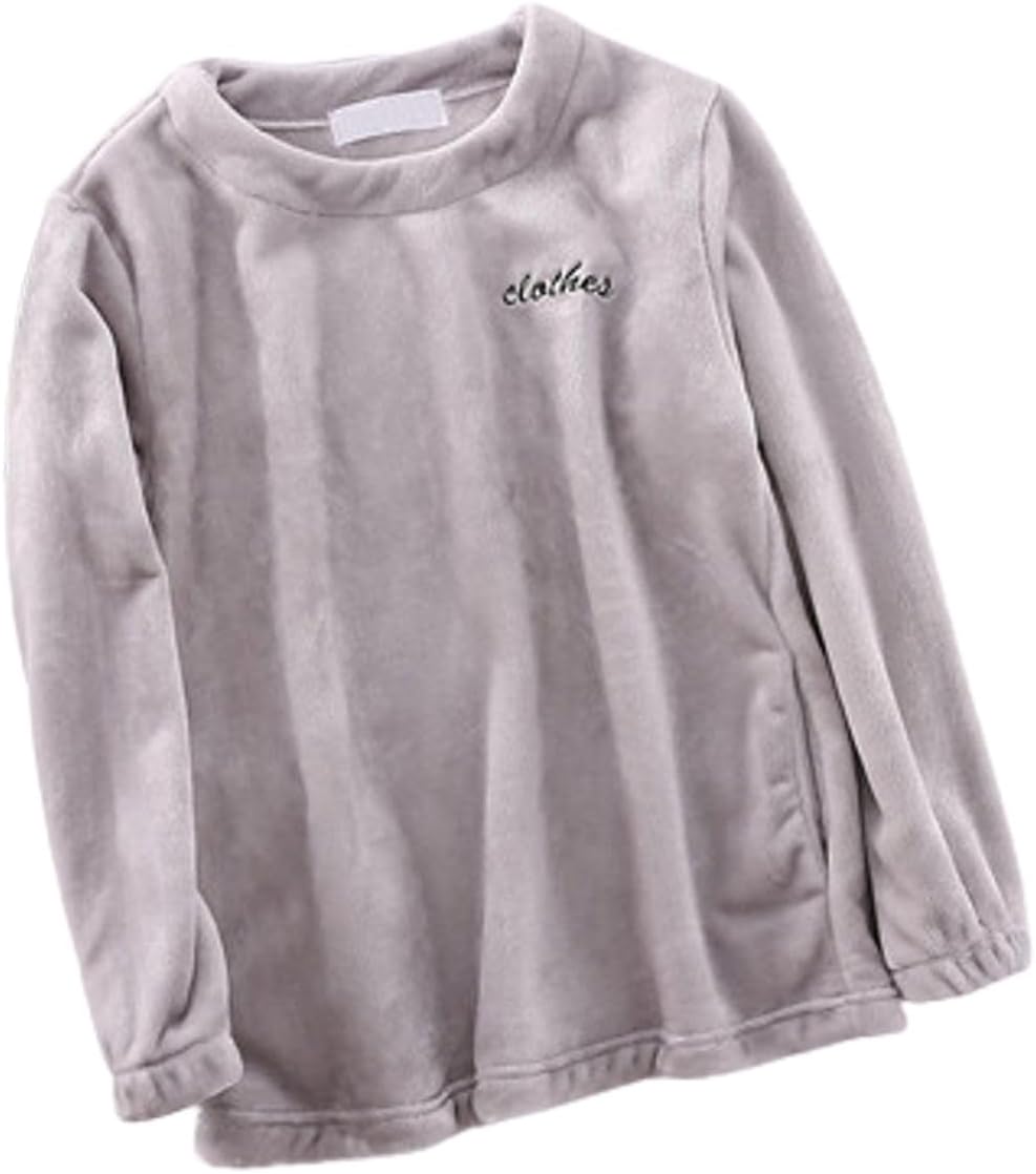 Women's Fuzzy Pajama Tops Long Sleeve Fleece Flannel Pj Winter Warm Thick Sleeping Pullover Embroidered Sleepwear