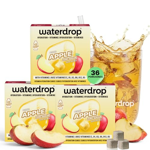 waterdrop® Microdrink MANZANA, 36 Pastillas Saborizantes Para Agua, Bebidas Mix sabor Zumo de Manzana, Sin Azúcar, baja en calorías y con vitaminas, Bebida Instantánea, Polvo Hidratación,Para Botella