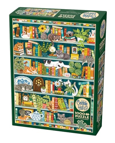 Cobble Hill 1000 Piece Puzzle - The Purrfect Bookshelf - Sample Poster Included