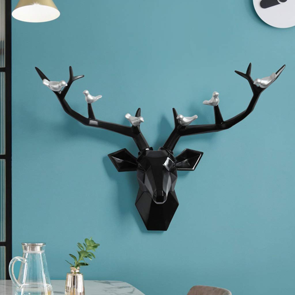 Scultura Testa Di Cervo Geometrica Da Parete - 3D In Resina Nera, Decorazione Moderna Per Soggiorno O Ufficio - Foto 4