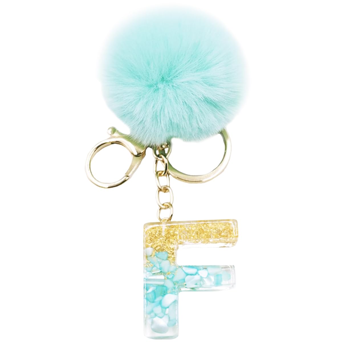 jtkdxqs Letter A-Z Keychain Crystal Green with ball Pom pom Key Ring for Women