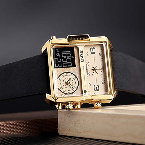 Image of SKMEI Men's Digital Sports Watch, LED Square Large Face Analog Quartz Wrist Watch with Multi-Time Zone Waterproof Stopwatch