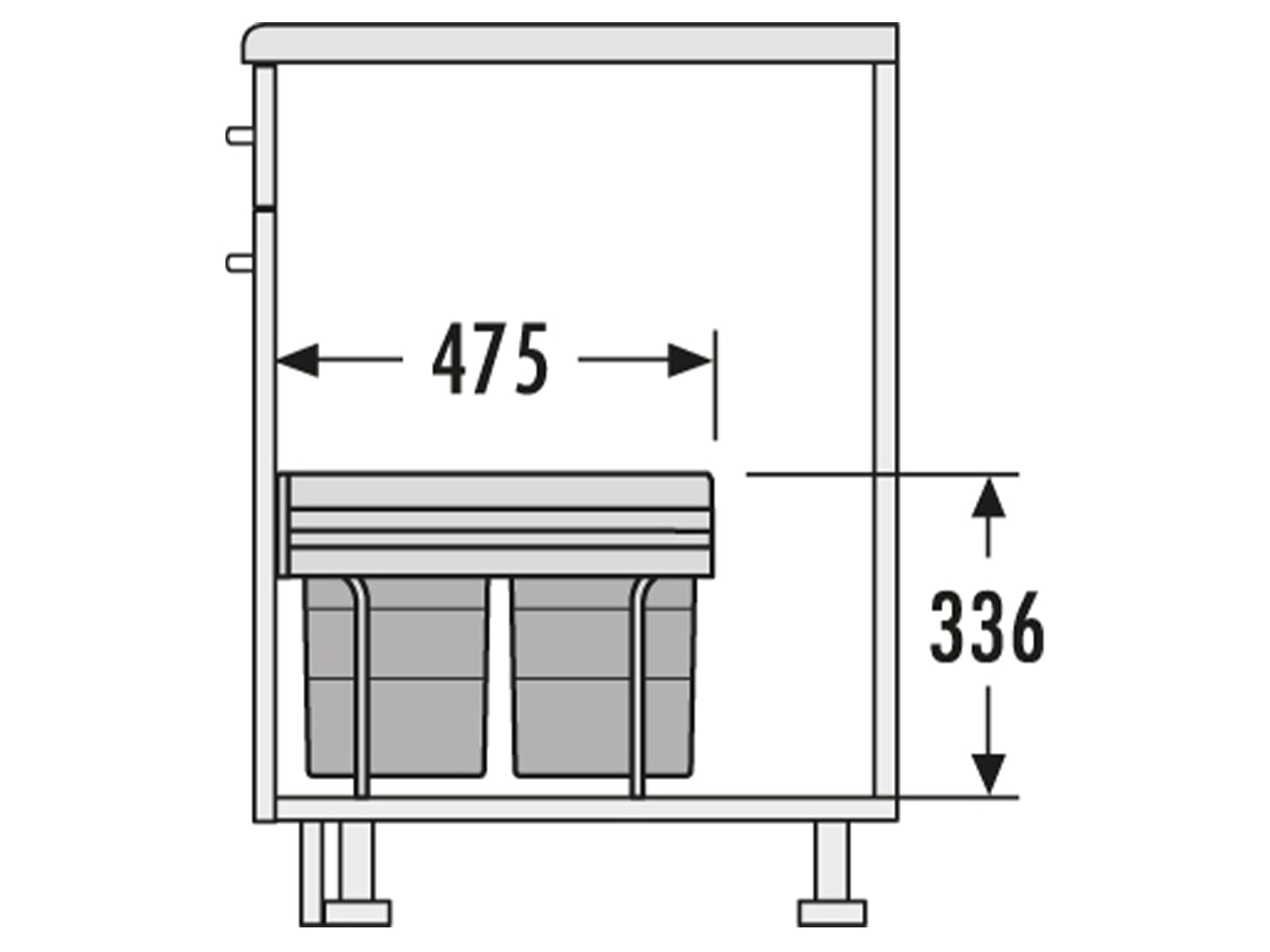 Hailo Abfallsammler 3641500 | Raumspar-Tandem 2x 18 Liter | ab 40cm Schrank mit Drehtür | 346 x 475 x 336 mm | Kunststoffteile hellgrau | 2 fach Abfalltrennsystem | einfache Bodenmontage