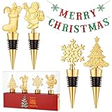 4 Pack Christmas Wine Stoppers, Alloy Xmas Wine Bottle Stoppers for Keeping Wine Fresh, Wine Accessories Gift for Hostess, Christmas Bottle Corkers, Winter Decor Bottle Stopper, Holiday Party Supplies