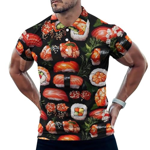 Polo de golf homme imprimé sushi saumon idéal pour un parcours estival décontracté