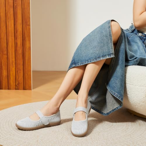 Image of Waluzs Wide Toe Box Flats Shoes Women Knit Ballet Flats Mary Jane Dress Flat Wide Width Walking Shoes Slip-on with Strap