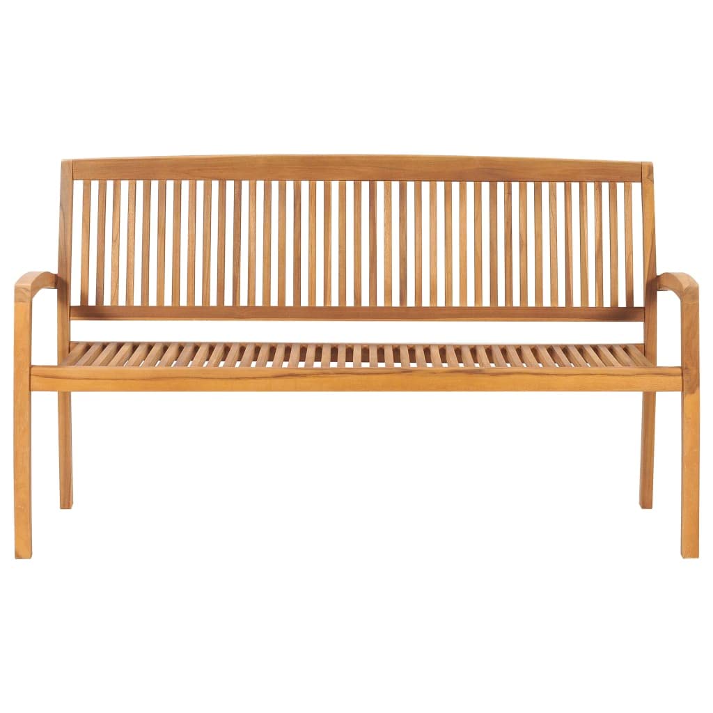 Banco de jardín apilable de 159 cm de madera maciza de teca con cojín acolchado de 3 cm, material robusto para uso en exteriores, aspecto de madera moderna, ahorra espacio para balcón, terraza