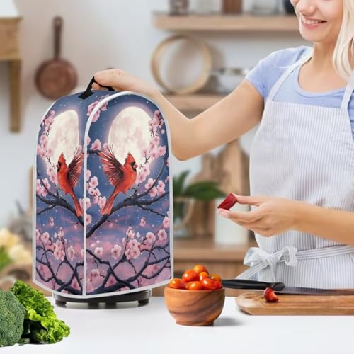 Image of Talayituse Cardinal Cherry Blossom Moon Print Blender Dust Cover, Fingerprint Protection Cover for Stand Mixer or Coffee Machine, Home Kitchen Appliance Covers for Stain Dust Resistant Supplies