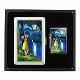 Perfection In Style Cigarette Case and Oil Lighter Gift Set Vintage Hawaiian Art Design 002