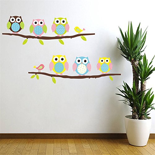 Cartoon Cute Six Owl on the Tree DIY Wall Wallpaper Stickers Art Decor Mural Kid's Child Room Decal waterproof by Himanjie