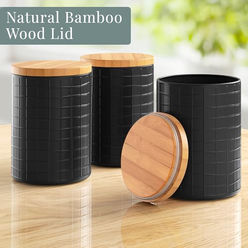 Barnyard Designs Canister Sets for Kitchen Counter, Flour Coffee Tea Sugar Container Set with Bamboo Lids, Vintage Farmhouse Decor Kitchen Canisters, Metal/Bamboo, Set of 3 (Black) - Image 5