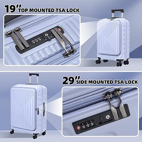 Image of Kaleenie 2 Pieces 19 /29 Luggage Sets, 19 Inch Carry On Luggage with Front Pocket & 29 Inch Side Opening Suitcase, Ligthweight ABS+PC Hardshell, Lilac Purple