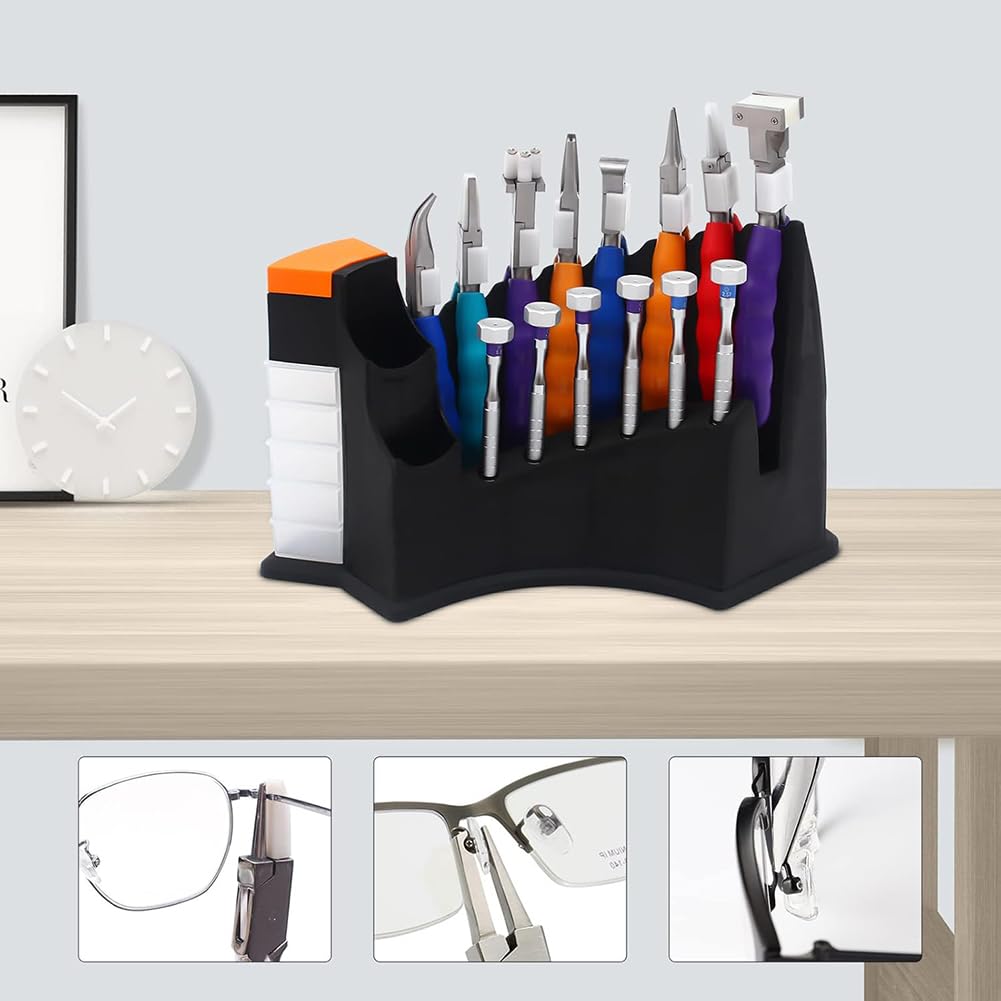 Brillen Reparatur Set 14-Tlg Optiker Zangen Schraubendreher Ständer,Black,O