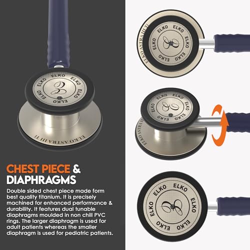 Image of ELKO EL-240 ASTRA III Ti Titanium dual head acoustic stethoscope | Adult & Pediatric Stethoscope with Double-sided Natural Titanium Chestpiece | Two-Way PVC Tubing | Doctors & Medical Students (Blue)