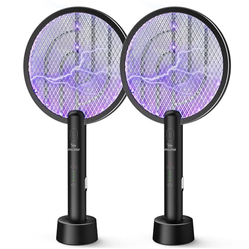 PALONE 2PCS Raqueta Mosquitos Electrica, Mata Mosquitos Electrico 4000V Ecargable por USB, Mata Mosquitos e Insectos Voladores Eficaz, para Interiores y Exteriores (Negro)