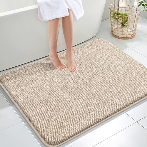Image of OLANLY Thick Memory Foam Large Bathroom Rugs 40x32, Extra Soft Absorbent Bath Rug, Quick Dry Bath Mats, Non-Slip, Machine Washable Carpet for Bathroom, Tub and Shower, Home Decor Accessories, Beige