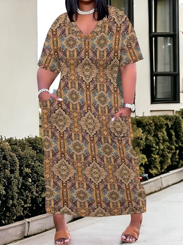 Image of SUZONANA Plus Size Dresses for Curvy Women African Print American Dress Summer Outfits Casual Loose with Pocket