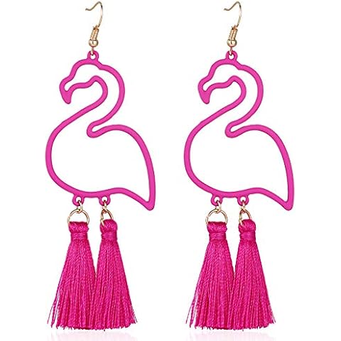 Gleamart Flamingo Earrings Bohemian Short Fringe Drop Summer Tassel Earrings Cover