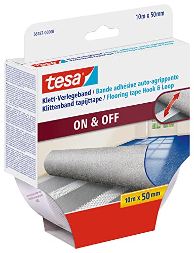 Tesa 561870000011 Fixer sols Double-face Spécial auto-agrippant, Blanc, 10 m x 50 mm