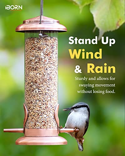 Iborn Metal Bird Feeder Hanging Wild Bird Feeders For Mix Seed Blends Heavy Duty All Metal Finishing, Copper Finish, 8 Inch 2 Port (Seed Is Not Included) #TOP4