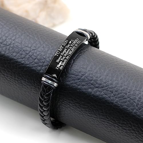 Image of Uloveido PU Leather Stainless Steel ID Bracelet for Son from Mom Dad, Encouragement Inspirational Gift to Men