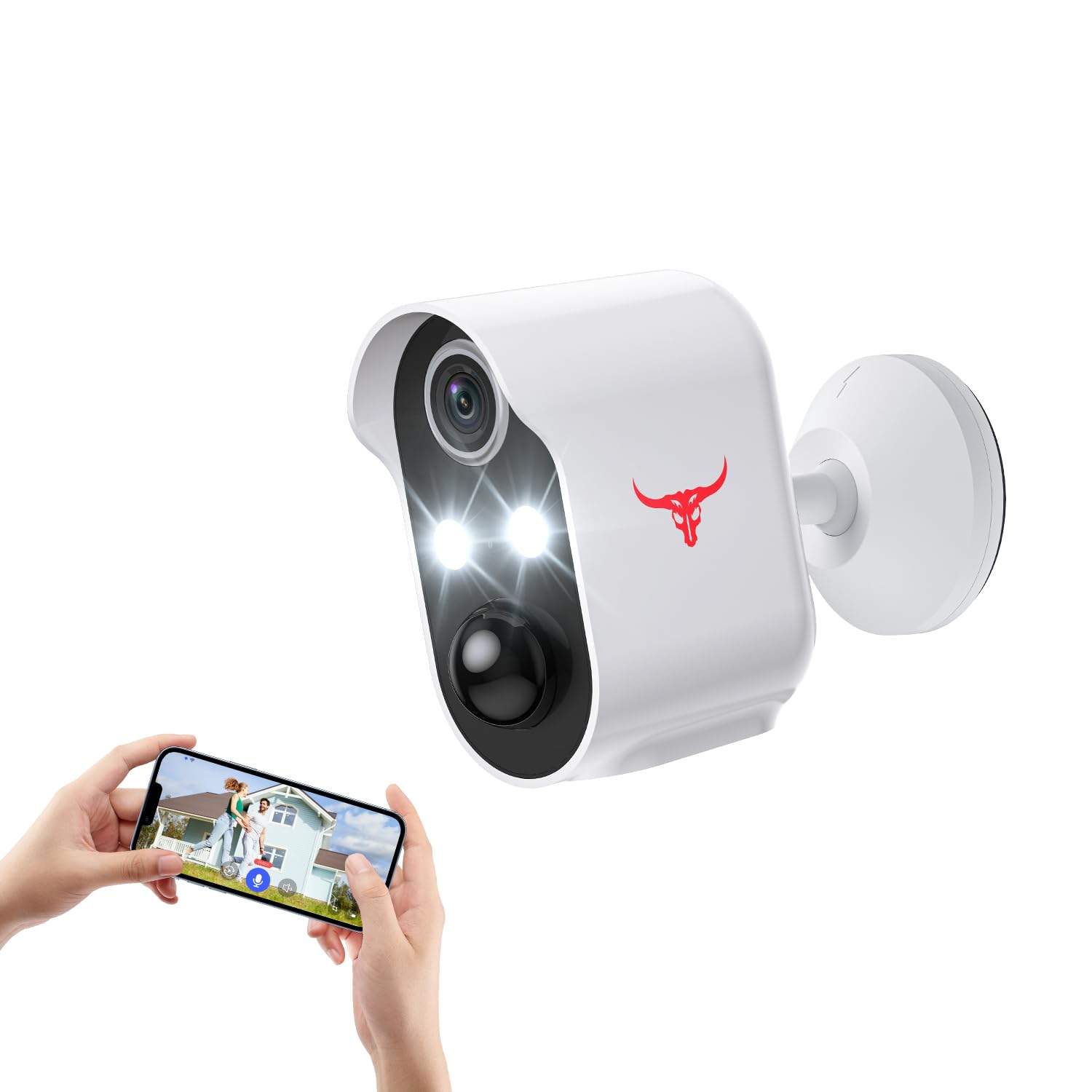 FISHBOT 1080P Wireless Security Camera, Outdoor/Indoor Home Cam with 2-Way Talk, Smart AI Human Detection, Battery Powered, 2.4G WiFi Surveillance, Cloud Storage, Night Vision (2 spotlights)