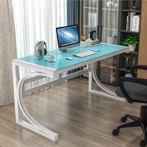 Escritorio de computadora de vidrio templado con marco de acero al carbono, mesa de estudio de oficina en casa y estación de trabajo de juegos para sala de estar