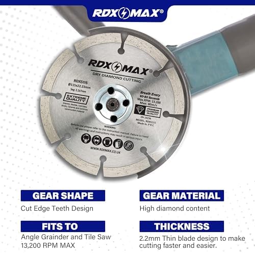 RDXMAX ® 115mm Diamond Cutting Discs for Angle Grinder-Super Thin Fast,Clean Cut on Porcelain,Granite,Marble,Concrete,Tiles,Stones,Bricks & Ceramics-4.5" Wheel -Size (115 x 2.2 mm Dry Cutting) 4 RDXMAX ® 115mm Diamond Cutting Discs for Angle Grinder-Super Thin Fast,Clean Cut on Porcelain,Granite,Marble,Concrete,Tiles,Stones,Bricks & Ceramics-4.5" Wheel -Size (115 x 2.2 mm Dry Cutting) - Image 4