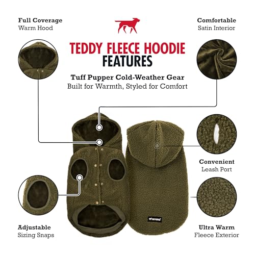 Tuff Pupper Fleece Dog Hoodie Sweater | Teddy Sherpa Outer & Soft Polar Fleece Lining | Adjustable Fit Winter Coat with Hood, Leash Hole, Ribbed Cuffs | for Small Medium Large XL XXL Dogs (Olive, XL) - Image 4