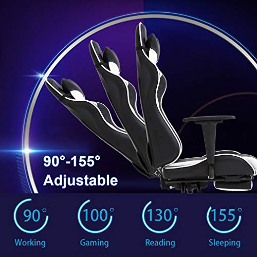 Affordable Ergonomic Office and Gaming Chair with Lumbar Support and Footrest for Men and Women (White)