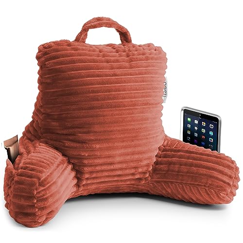 Image of Nestl Reading Pillow for Kids & Teens with Shredded Memory Foam, Luxe Cut Plush Backrest Pillows for Reading and Gaming, For use on Couch, Bed, Floor, Adjustable Support with Washable Cover Misty Rose