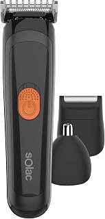Solac CP7397 Pourpose - Afeitadora facial y depiladora corporal, perfilador multifuncional, cortapelos hasta 12 mm, cuchillas inox, a bateria, 60 min, incluye bolsa almacenaje, negro