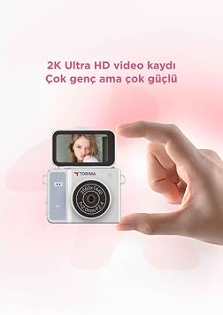 Torima Mini Dijital Kamera 2K Flip Ekranlı Selfie Video Vlog Kamerası CMR46 Mavi