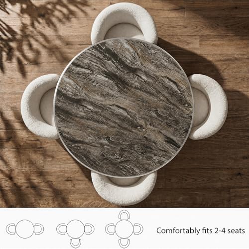 Image of 31.5 inchTulip Table, Sintered Stone Small Round Dining Tables&Metal Edge&Base | Small Modern Circle Dining Table for 2-4 Person ,Bistro Tables for Dining Room /Restaurants /Small Spaces /Starlight Gray