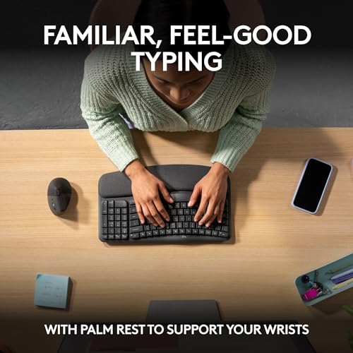 Image of Logitech Wave Keys & Lift Vertical Mouse - Ergonomic Bundle - Wireless Keyboard with Cushioned Palm Rest & Vertical Wireless Mouse - Easy-Switch, Bluetooth, for Multi-OS, Windows /Mac - Graphite