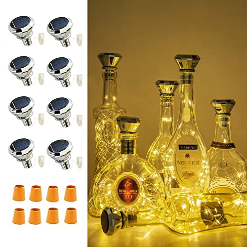 Image of VOOKRY Solar Wine Bottle Lights with Cork 8 Pack 20 LEDs Fairy Lights String Silver Wire Light,for Party,Christmas,Mother's Day,Wedding Center or Table Decorations, Warm White