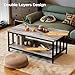 Homeiju Coffee Table for Living Room with Slatted Sides Frame, Modern Farmhouse Living Room Table with 2-Tier Storage Shelf for Home Office, Apartment, 39 inch Grey Wash