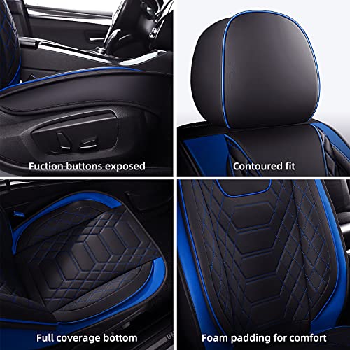 Image of FREESOO Universal Car Seat Covers Full Set Faux Leather Black Blue